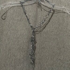 Delicate Multi-Strand Silver-Tone Beaded Lariat Necklace with earrings